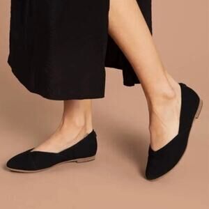 TOMS Women Sz 9 Jutti Neat Black Suede Ballet Shoes Flats Slip On Almond Toe